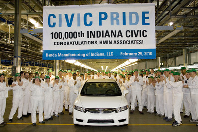 ホンダのインディアナ工場、シビック 生産10万台---早い!! 画像
