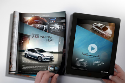 レクサス ES 新型、雑誌上で走る…iPad 連動広告 画像