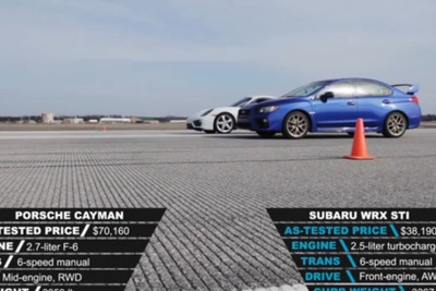 スバル WRX STI 新型、ポルシェ ケイマンと加速競争［動画］ 画像