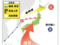 今週末は「春の嵐」、日本気象協会が交通機関の乱れなど注意喚起…「真夏日」の可能性も 画像