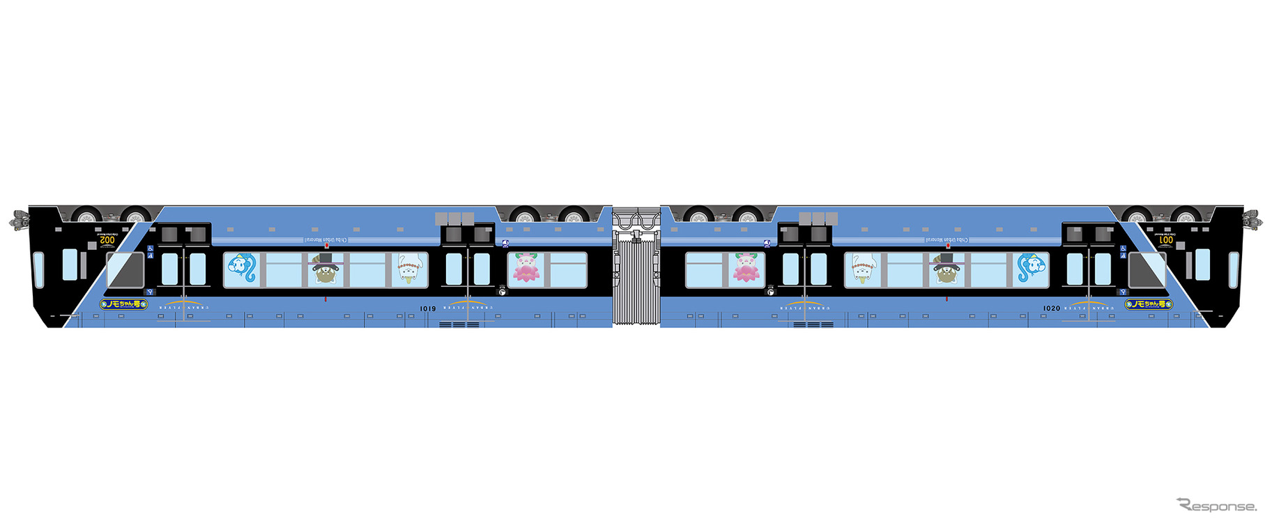 1月15日から運行される「ノモちゃん号」のイメージ。千葉モノレールのマスコットキャラクター「モノちゃん」などを逆さまにして車体を装飾する。