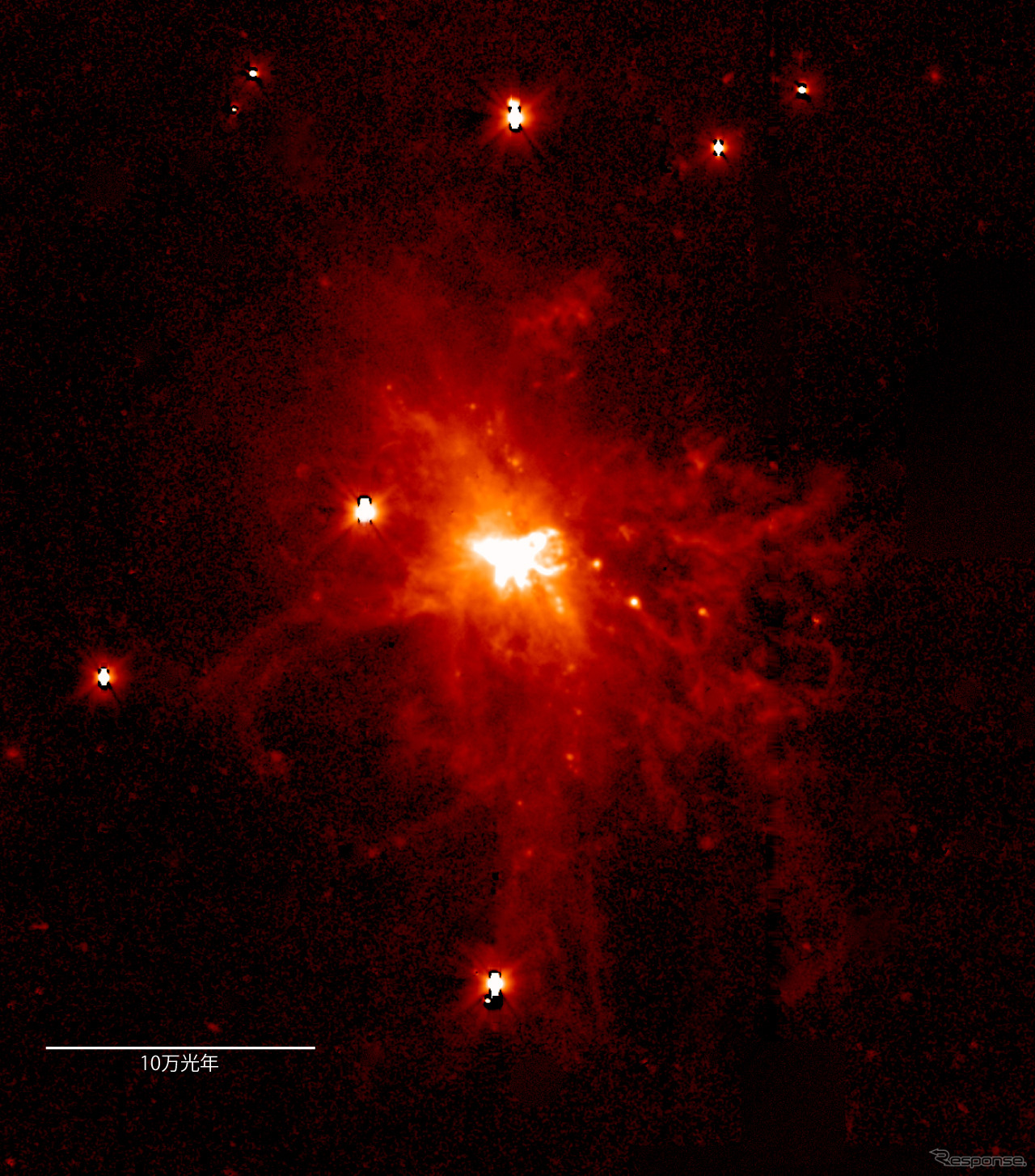 NGC 6240 の巨大な電離ガスの詳細構造を写し出したHα 輝線画像