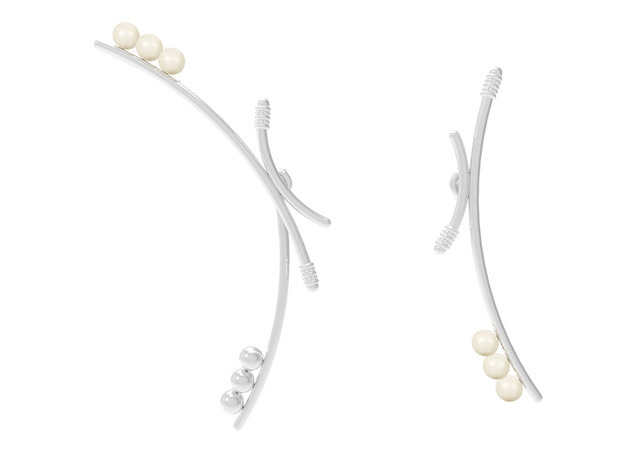 Dove Asymmetrical Earrings - silver & ivory Swarovski pearls／Prabal Gurung × VOJD Studios