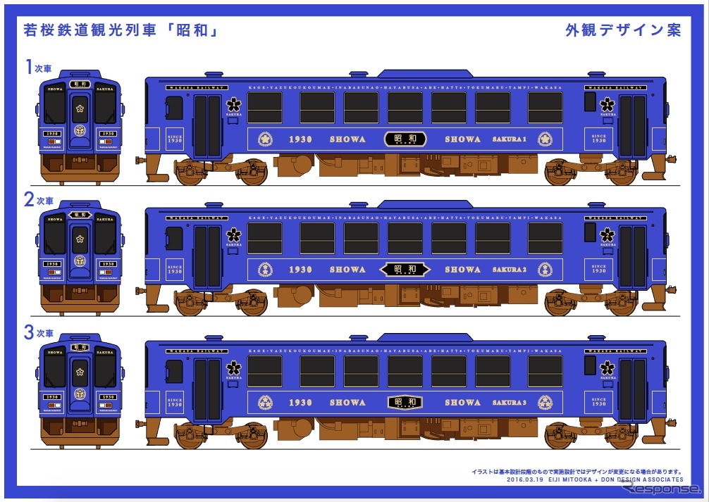 若桜鉄道が発表した車両のデザイン案。WT3000形をリニューアルして導入する。