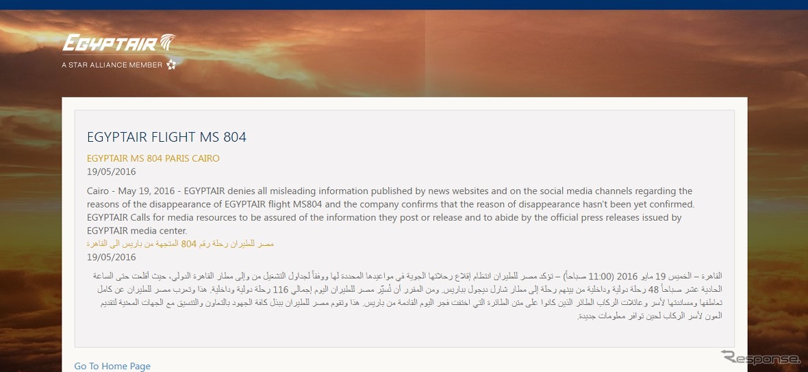 エジプト航空公式サイト