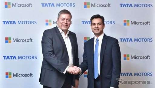 コネクテッドカーの分野での提携を発表したタタとマイクロソフト