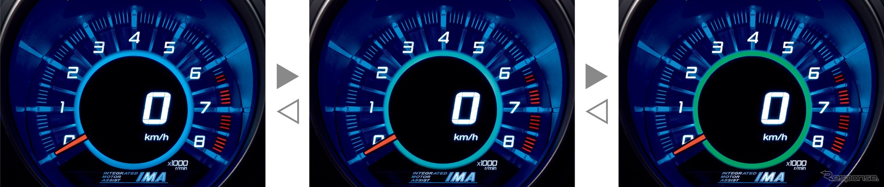 CR-Z。アンビエントメーターのコーチング機能、燃料消費色変化表示（Normal＆Econモード時）