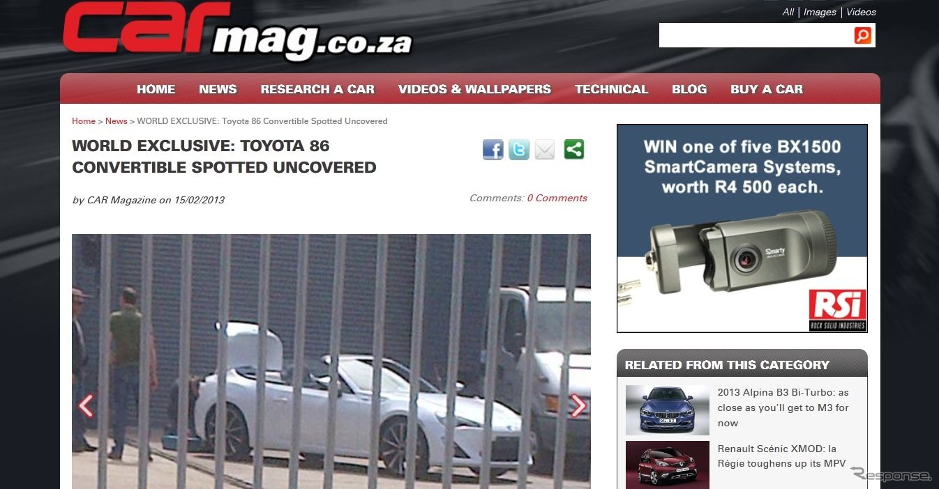 トヨタ86のオープンバージョンをスクープした南アフリカの『car mag.co.za』