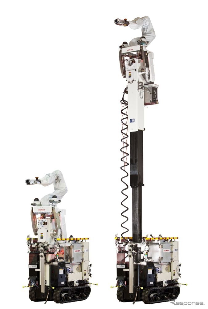 東京電力福島第一原子力発電所で稼働する「高所調査用ロボット」。7mの高所での調査も可能で、アーム部には「ASIMO」の開発で培った技術を応用。
