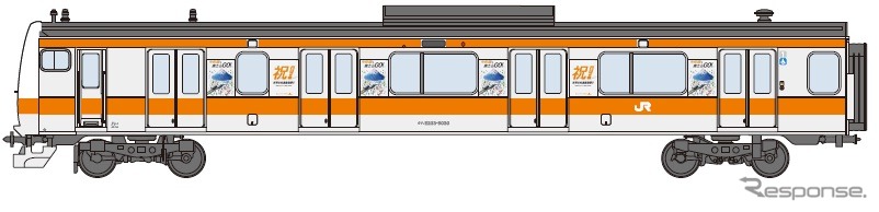 中央線快速のE233系も富士山のロゴマークを施したラッピング列車として運行する。