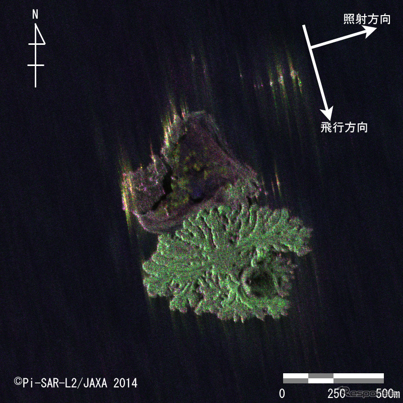 Pi-SAR-L2により観測された西之島付近の画像（東側から観測）