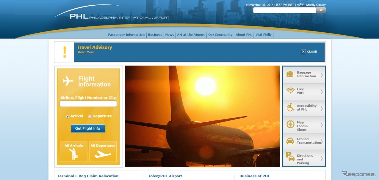 フィラデルフィア国際空港公式ウェブサイト
