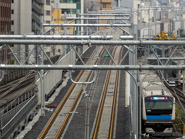 秋葉原駅から湘南新宿ラインの橋脚を眺める