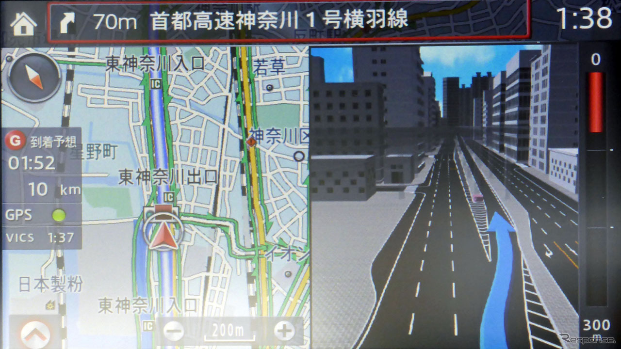 首都高速の入口案内。難交差点では専用地図も表示する