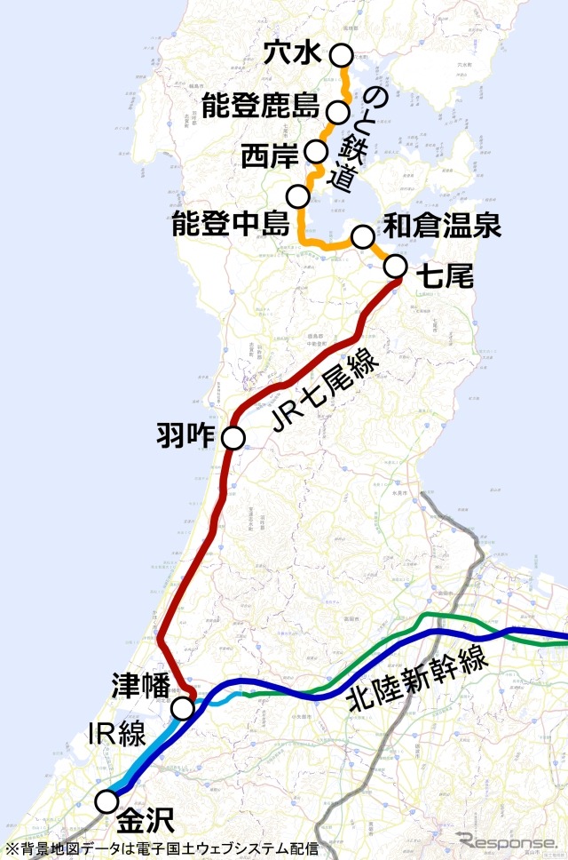 金沢～穴水間は現在、運行会社が3社に分かれている。運行区間も金沢～七尾間と七尾～穴水間で分割されている。