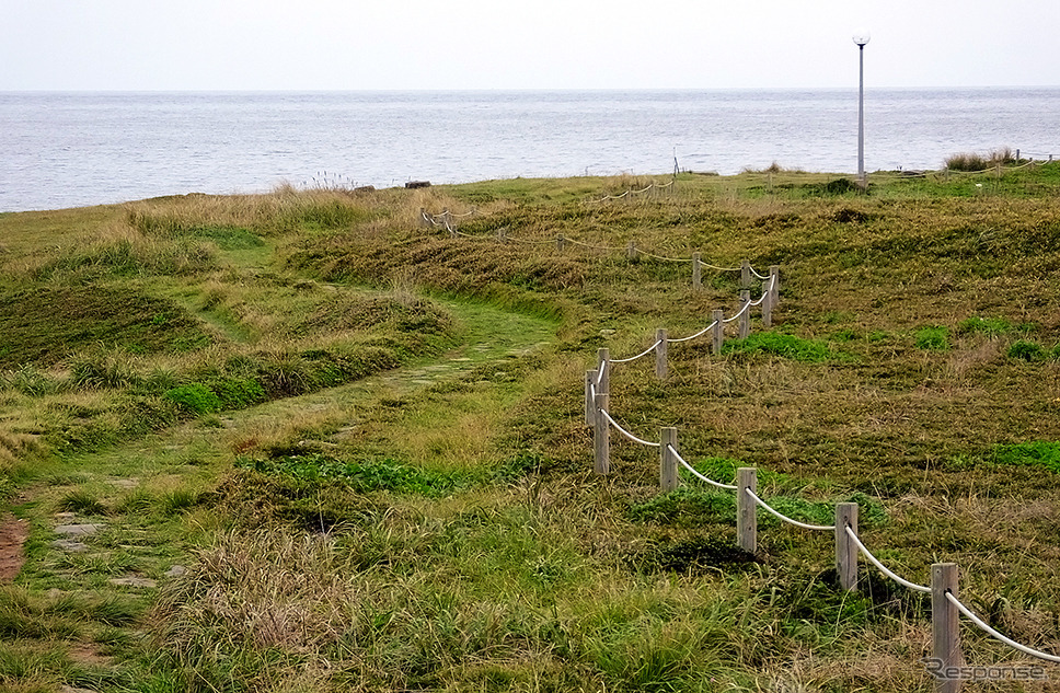 角島（山口県下関市）の北東端にある「牧崎風の公園」。トレイルランやジョギングにもいいロケーション