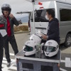 MotoGPやSuperBikeなどで活躍する著名なレーサーにも選ばれるイタリアのヘルメット『ノーラン』を展示。4月10日のターンパイク箱根スカイビューラウンジ駐車場にて。