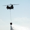 午前中は入間基地に所在する部隊が展示飛行を行う。輸送隊のCH-47チヌークが模擬消火を実演。