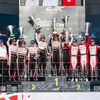 表彰式は“トヨタ1-2”だったが、優勝は3位の段（右）にいる#3 メネゼス組のものとなった。
