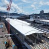 長崎駅の建設状況（8月時点）。