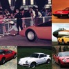 写真右上より時計回り：フェラーリ512BB、ランボルギーニ・カウンタック、ランボルギーニ・ミウラ、ポルシェ911カレラRS・73年型、ディーノ246GT、スーパーカー・ショー（1977年）