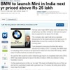 MINIのインド市場進出を伝えた『moneycontrol.com』