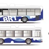 ひたちBRTで使用される大型ハイブリッドバス。愛称は「Blue Rapid（ブルーラピッド）」。