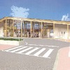 郡家駅に整備される駅舎と一体化したコミュニティ施設「ぷらっとぴあ・やず」。2015年3月下旬の完成を目指す。