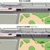 現在の北綾瀬駅（上）と改良後の北綾瀬駅（下）のイメージ。ホームを延伸して10両編成に対応するほか出入口を二つ増やして3カ所にする。