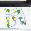 走行ルートを表示。青ライン上の点はGPS計測ポイント。マーカーはコーナーでの点数ポイント。マーカーが赤ければ点数は低い