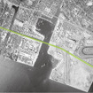 1960年代の船橋サーキット周辺の上空。緑の線が現在の京葉線や東関東自動車道の位置イメージ