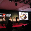 WRC参戦計画の進捗についてのトークセッション（写真中央＝右から2人目はマキネン氏。右のスクリーン内は昨年の発表会での豊田社長）。