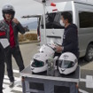 MotoGPやSuperBikeなどで活躍する著名なレーサーにも選ばれるイタリアのヘルメット『ノーラン』を展示。4月10日のターンパイク箱根スカイビューラウンジ駐車場にて。