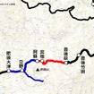 豊肥本線は7月9日に阿蘇～豊後荻間（赤）が再開予定。運休区間は肥後大津～阿蘇間（青）に縮小される。
