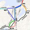 北陸新幹線敦賀以西のルート案。与党検討委は湖西ルートと小浜ルートを除く3案に絞り、年内にも結論を出す見込みだ。