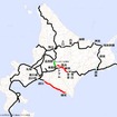 JR北海道の運休区間（赤）。根室本線の富良野～東鹿越間（緑）は10月17日に再開する。
