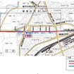 埼京線十条駅付近の平面図。同駅とその前後の線路を高架化（赤）することで6カ所の踏切を解消する。