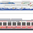 えちごトキめき鉄道（上）と北越急行（下）のラッピング車のイメージ。3月24日から運行される。