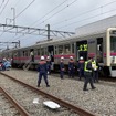 京王電鉄・総合事故復旧訓練：旅客の避難誘導