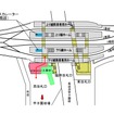 甲子園駅の現在の構内図。島式ホーム2面のほか降車専用のホームも設けられている。