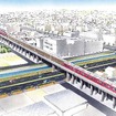 河和線青山駅付近の高架化の完成イメージ。11月16日から全面的に高架線に切り替えられる。