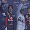 中国GP予選トップ3（左からダニエル・リチャルド、ルイス・ハミルトン、セバスチャン・ベッテル）