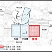 渋谷駅街区開発計画の位置図。東棟の工事が8月から本格的に始まる。