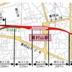 東村山駅付近連立事業の平面図。東村山駅を中心とした西武3線で連立事業が行われる。
