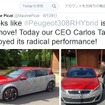 プジョーブランドのマキシム・ピカットCEOが自身のTwitterで308 Rハイブリッドのテスト車両の画像を公開