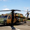 陸上自衛隊の多用途ヘリコブター「UH-60J」、北宇都宮駐屯地に配備されており、茨城県常総市へ実際に災害出動し、多くの人を救助した機体を展示した。