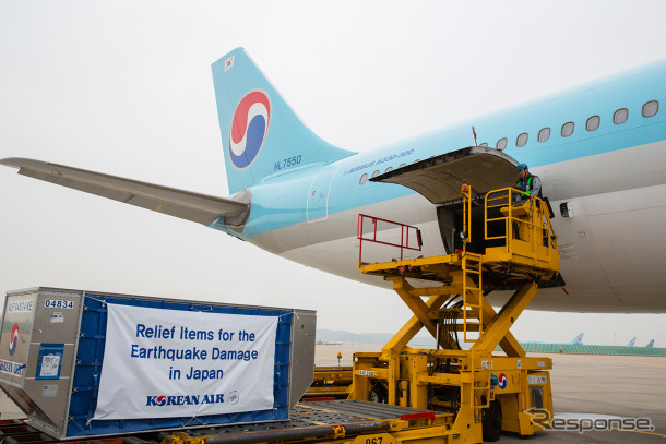 大韓航空、熊本に救援物資を輸送