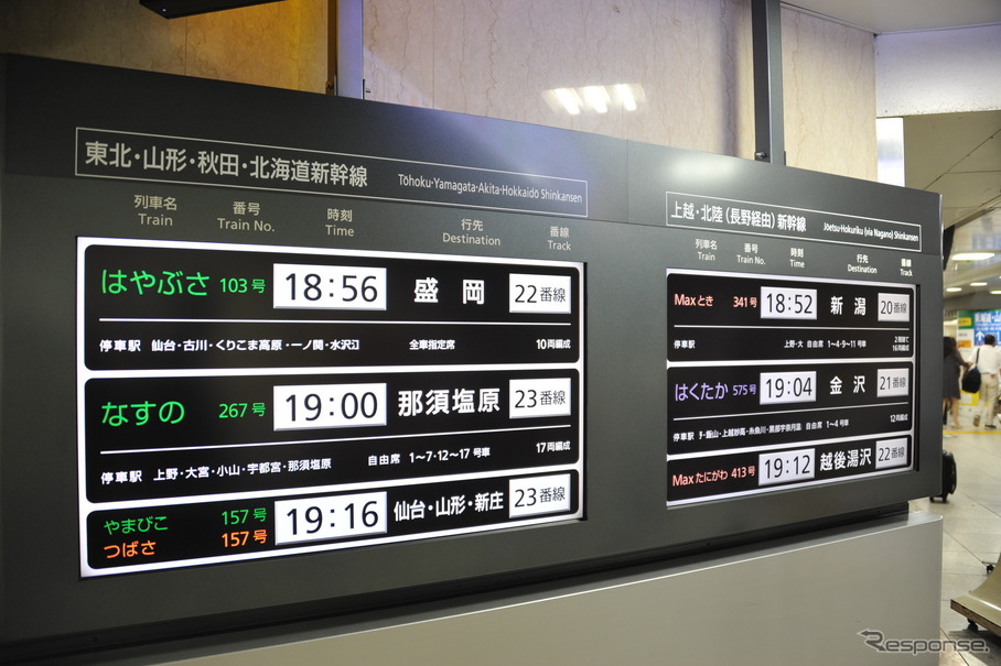 4日にダウンした新幹線発車案内表示は5日始発から正常に戻った（5日・東京駅）
