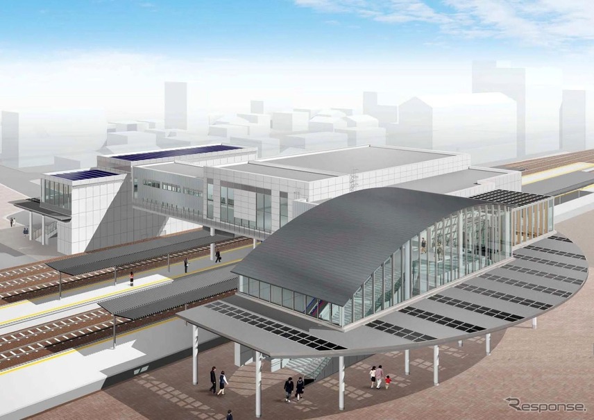 春日井駅の新しい橋上駅舎と自由通路のイメージ。10月30日から使用を開始する。