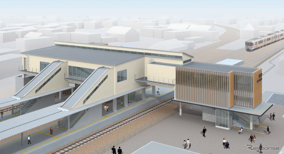 橋上化された新所原駅のイメージ。11月27日から橋上駅舎と自由通路の使用を開始する。